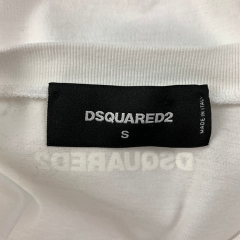 DSQUARED2 Size S White Cotton Applique Crew-Neck T-Shirt