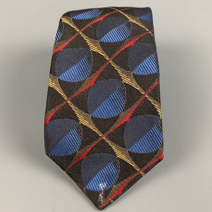PRADA Black Multi-Color Abstract Silk Jacquard Tie