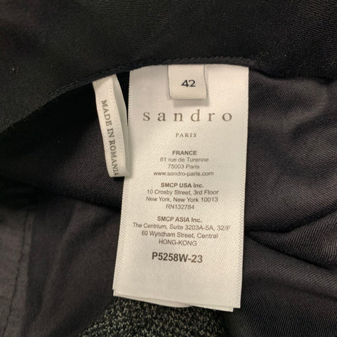 SANDRO Size 32 Grey Black Grid Wool Elastane Zip Fly Dress Pants