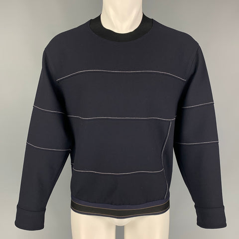 3.1 PHILLIP LIM Size S Navy Contrast Stitch Polyester Blend Crew-Neck Pullover