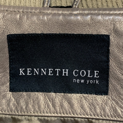 KENNETH COLE 42 Gold Metallic Leather Zip Up Vintage Bomber Style Jacket