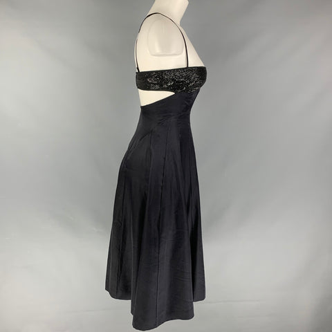 NO LISTADO Talla S Vestido de cóctel con tirantes finos y lentejuelas de algodón y seda negro