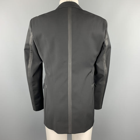 CALVIN KLEIN COLLECTION Size 38 Black Wool Rubber Piping Notch Lapel Blazer