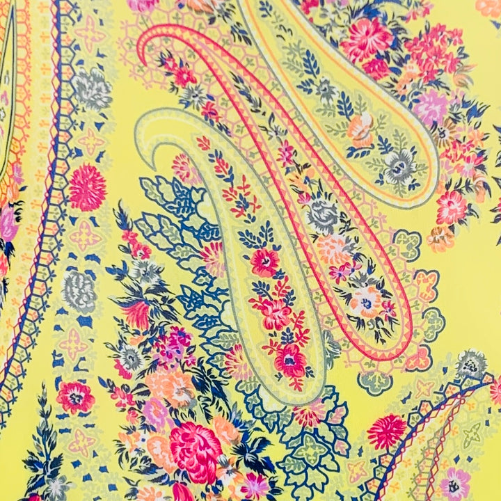 ETRO Blusa de manga larga floral de seda rosa amarilla talla 2