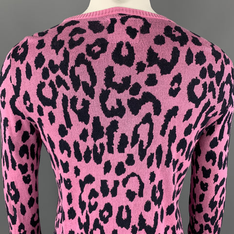 SIBLING LONDON Size S Pink & Black Print Cotton / Viscose Round Neck Pullover Sweater