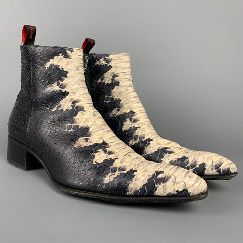 JEFFERY WEST Size 10 Black & White Snake Skin Leather Pointed Toe Boots