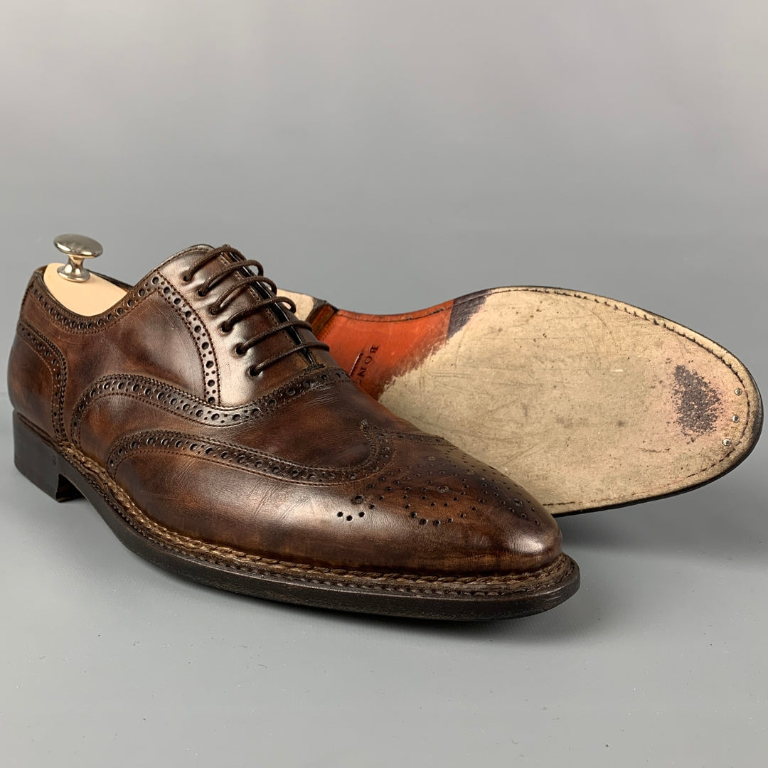 BONTONI Taille 10 Chaussures Libertino en cuir perforé marron à lacets