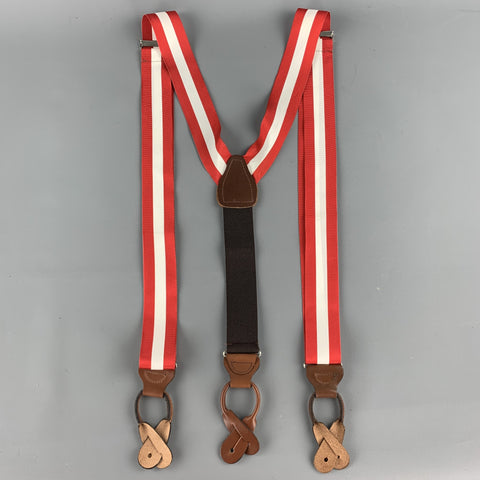 VINTAGE Red & White Stripe Leather Trim Ribbon Size One Size Suspenders