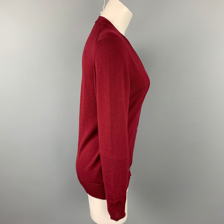 MIU MIU Taille 4 Cardigan boutonné en laine tricotée bordeaux