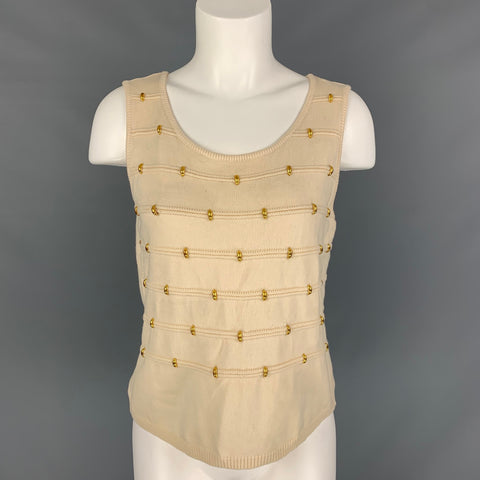 ESCADA Taille 8 Crème Or Laine Cloutée Robe Sans Manches Top