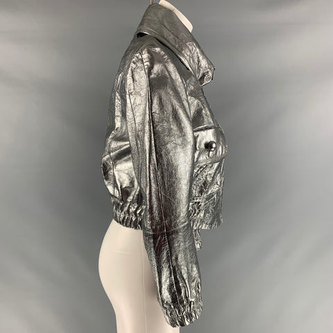 MARC JACOBS Chaqueta con cremallera metálica plateada talla 8
