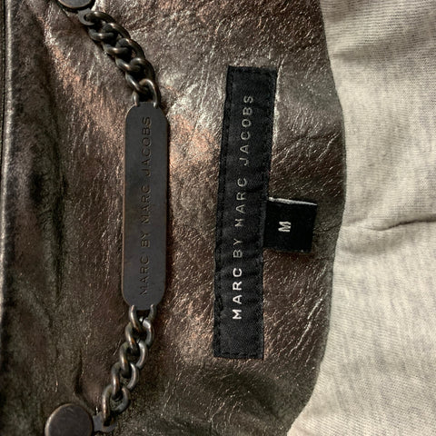 MARC by MARC JACOBS Talla 40 Chaqueta motera de cuero metalizado plateado