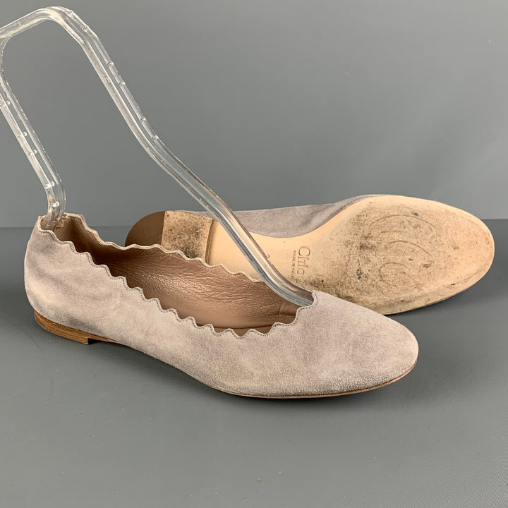 CHLOE Size 8.5 Grey Suede Solid Ballet Flats