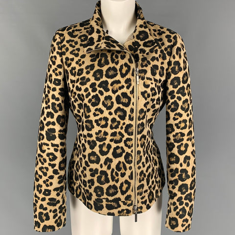 GIORGIO ARMANI Talla 6 Chaqueta con estampado animal de poliéster negro tostado