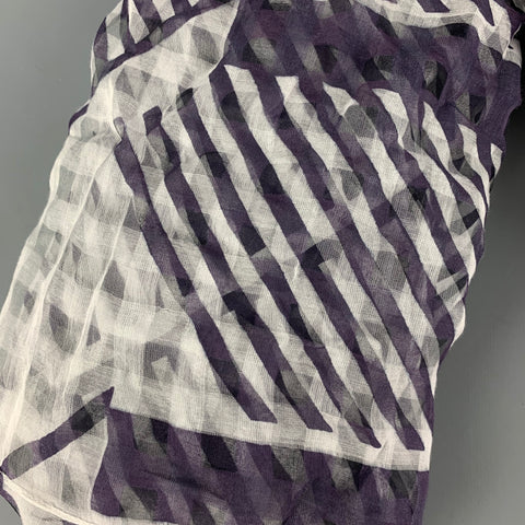 MAPOESIE White Purple Cotton Silk Plaid Scarf