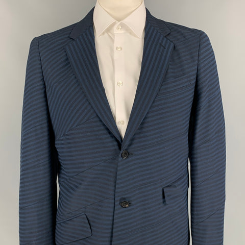COMME des GARCONS Size L Black & Navy Stripe Wool Notch Lapel Sport Coat