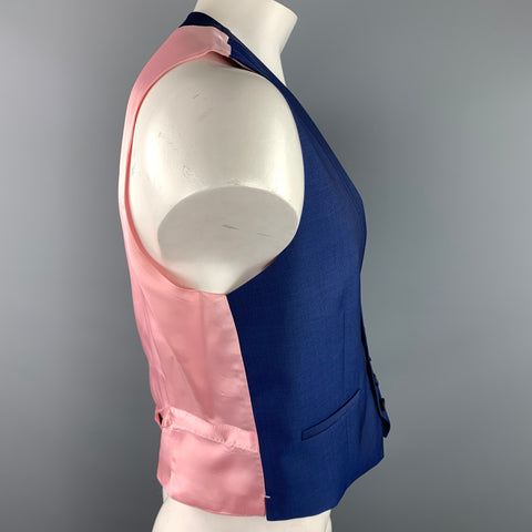 PAUL SMITH Size 42 Navy Wool / Mohair Shawl Collar Vest