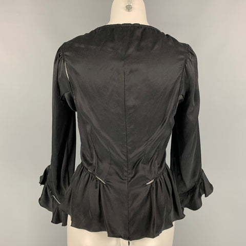 ALEXANDER MCQUEEN Talla 8 Blusa de mangas 3/4 de seda satinada negra
