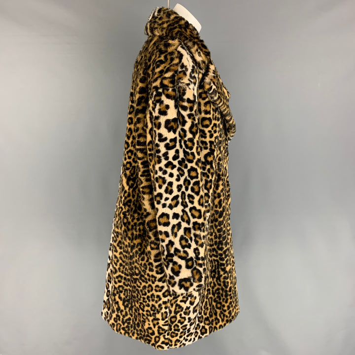 STAND STUDIO Size M Tan Black Faux Fur Leopard Notch Lapel Coat