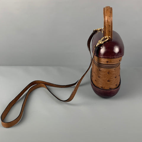 SCUOLA DEL CUOIO Cognac Burgundy Calfskin Ostrich Handbag