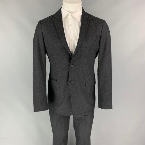PRADA Size 38 Charcoal Wool Single Breasted Peak Lapel Suit