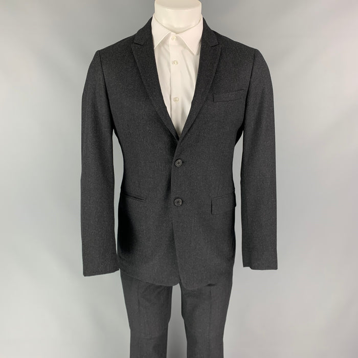 PRADA Size 38 Charcoal Wool Single Breasted Peak Lapel Suit