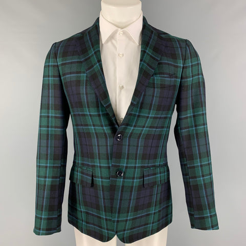 MASSIMO PIOMBO Size 36 Green Navy Plaid Virgin Wool Alpaca Sport Coat