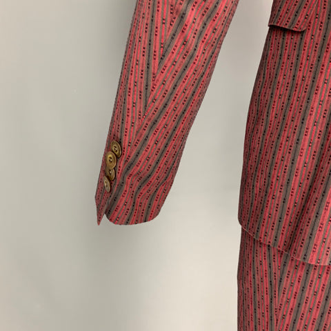 ETRO Size 38 Burgundy Stripe Cotton Silk Notch Lapel Suit