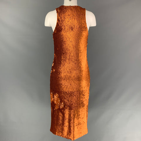 PRABAL GURUNG Size 0 Copper Polyester Sequined Sleeveless Dress