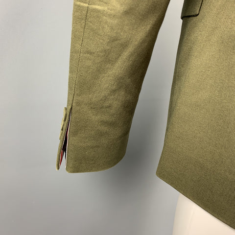 THOM BROWNE Size 38 Short Olive Cotton Notch Lapel Sport Coat