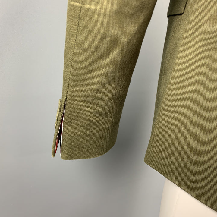 THOM BROWNE Talla 38 Abrigo deportivo corto con solapa de muesca de algodón verde oliva