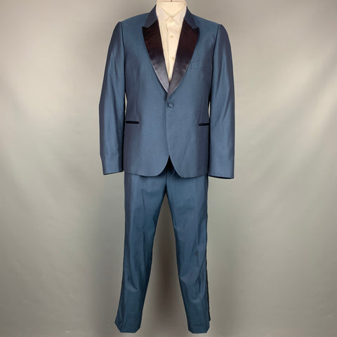 PAUL SMITH Size 46 Regular Steel Blue Wool / Cotton Tuxedo Suit