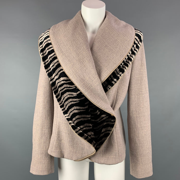 GIORGIO ARMANI Size 8 Taupe & Black Wool / Cashmere Jacket