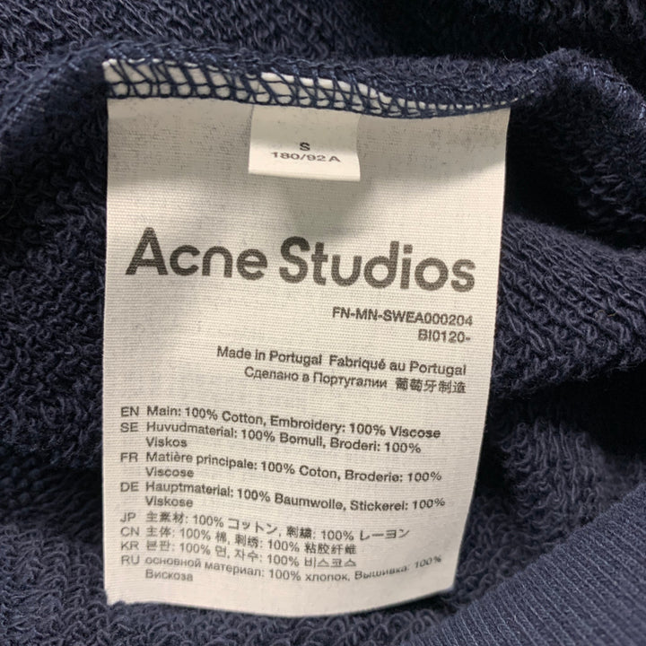 ACNE STUDIOS Size S Navy Embroidery Cotton Crew-Neck Sweatshirt