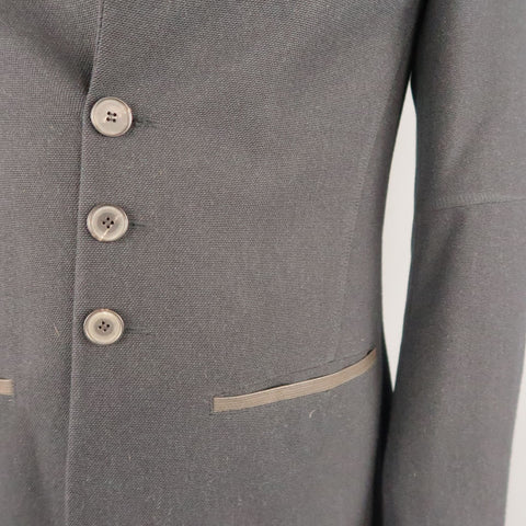 GUSTAVOLINS M Black Solid Wool  Notch Lapel Jacket
