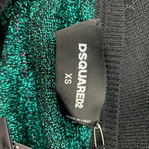 DSQUARED2 Size XS Black Green Pink Wool Blend Metallic Pullover