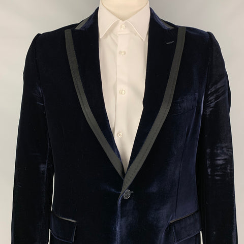 DOLCE & GABBANA Size 42 Navy Black Velvet Cotton Blend Sport Coat