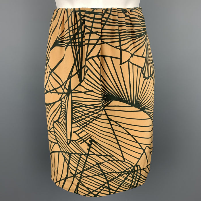 DRIES VAN NOTEN Size 4 Gold & Black Silk Print A-Line Skirt