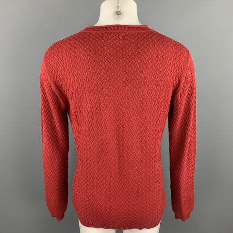 OLIVER SPENCER Size M Red Knitted Cotton Crew-Neck Pullover