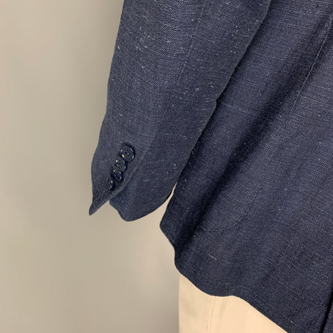 RALPH LAUREN Black Label Size 44 Indigo Textured Linen Silk Sport Coat