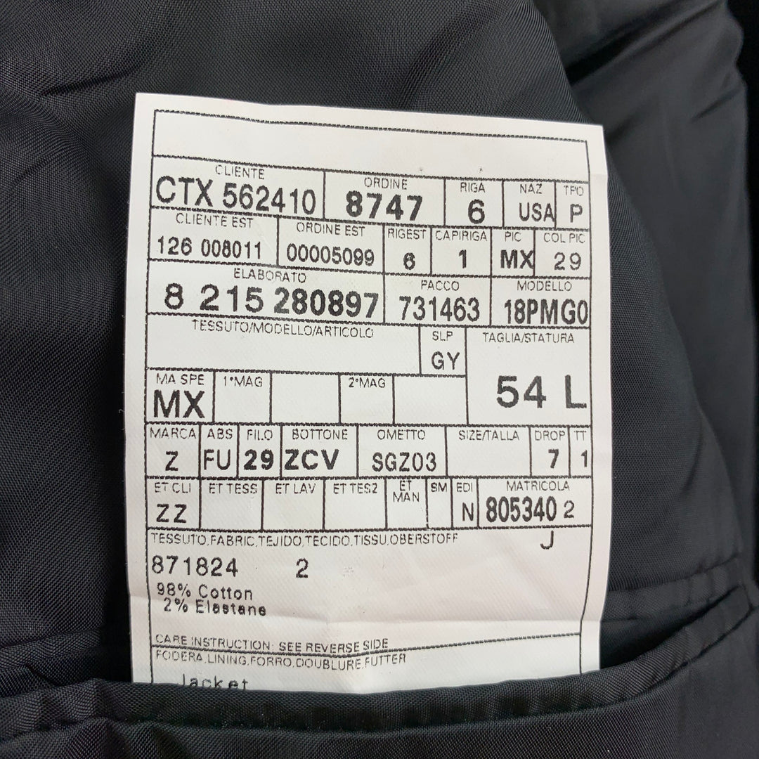 Z ZEGNA Taille 44 Manteau de sport à revers cranté en velours de coton noir