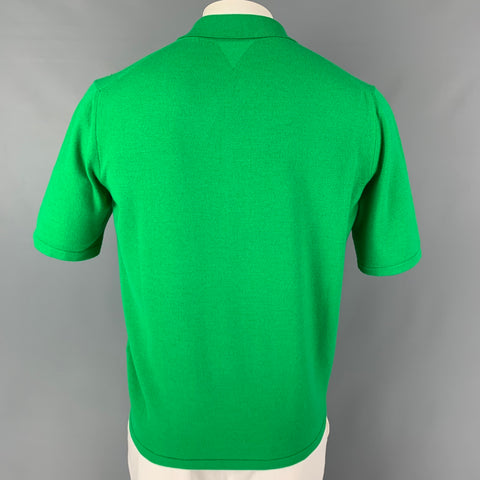 BOTTEGA VENETA Size XL Green Knitted Wool Blend Buttoned Polo