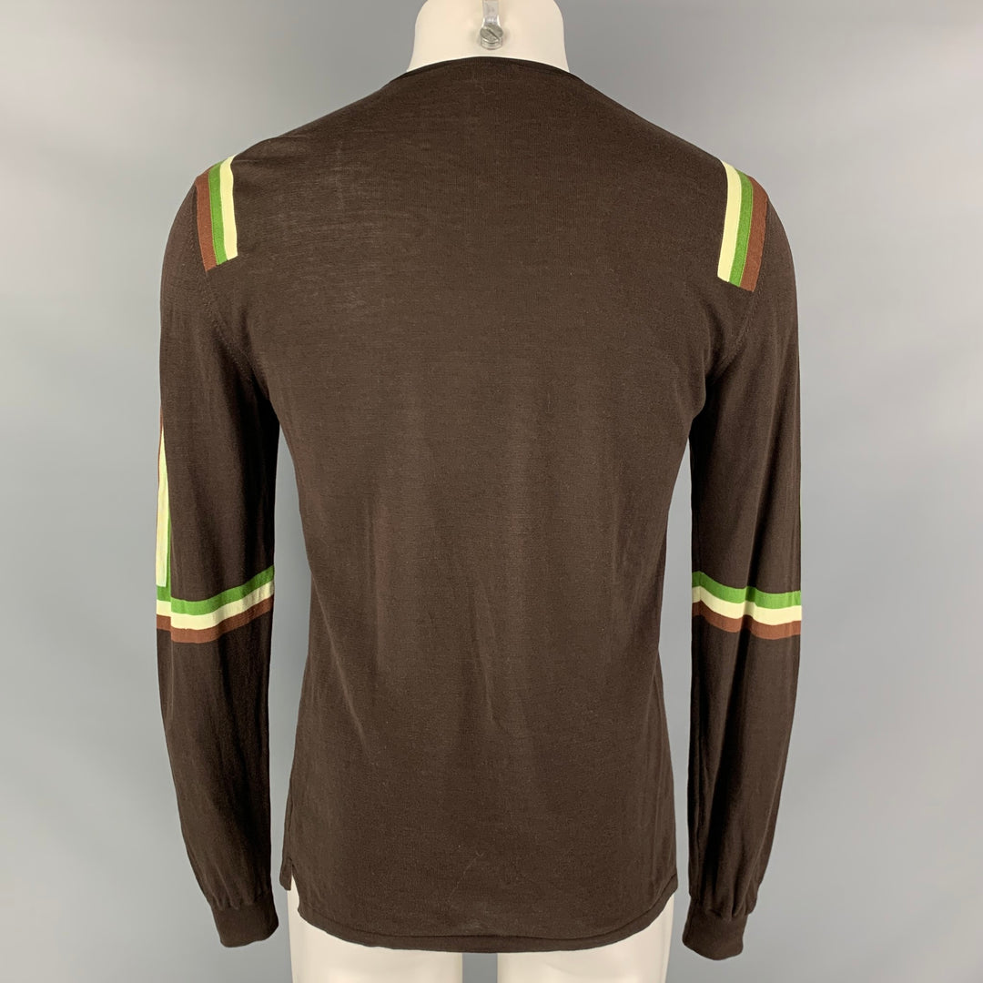 NEIL BARRETT Size M Brown Green Stripe Cotton Crew-Neck Pullover