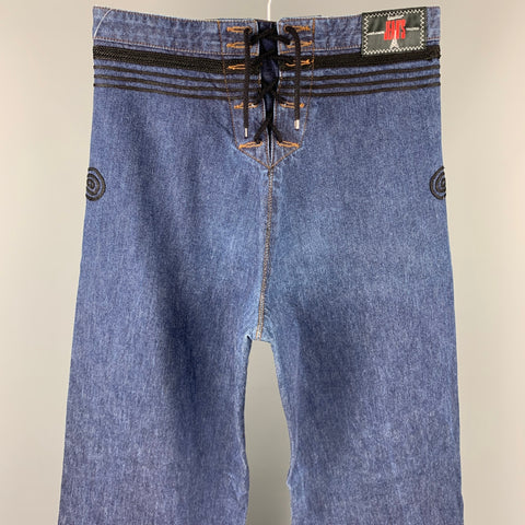 Vintage GAULTIER JEANS Size 31 Indigo Braided Denim High Waisted Wide Leg Jeans