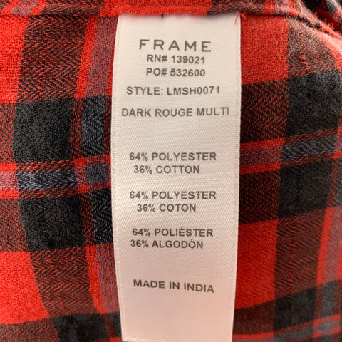 FRAME Size XXL Red Black Plaid Polyester / Cotton Western Long Sleeve Shirt