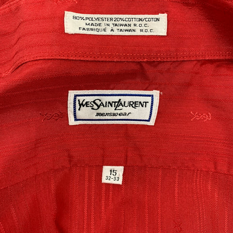 Vintage YVES SAINT LAURENT Size M Red Monogram Button Down Long Sleeve Shirt
