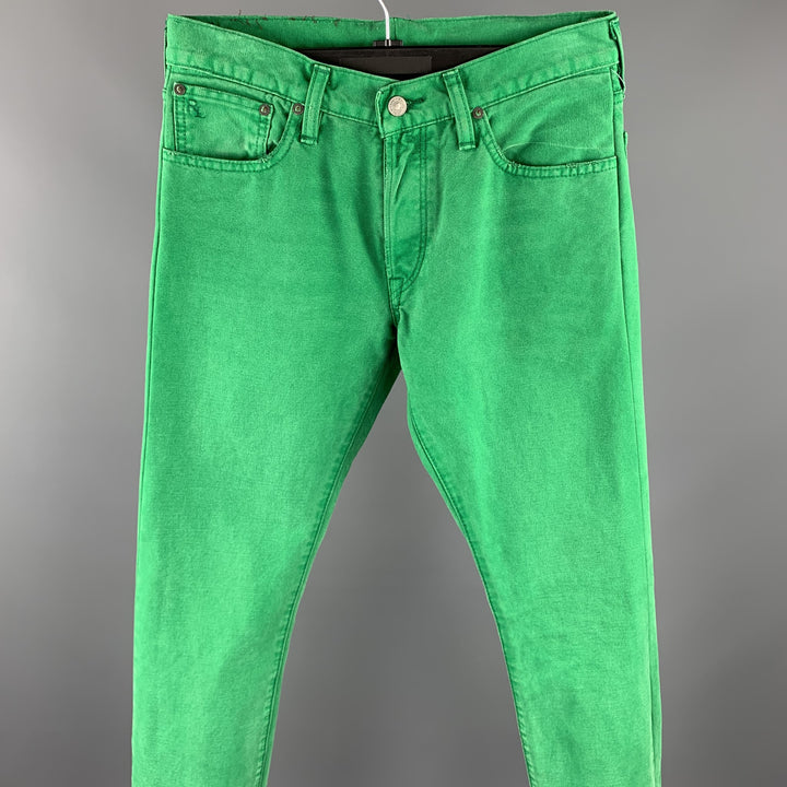 RALPH LAUREN Taille 30 Jean droit en denim vert avec braguette boutonnée