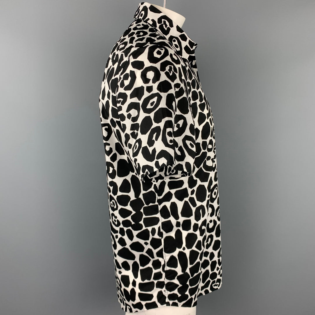 BURBERRY PRORSUM Size XL Black & White Giraffe Print Cotton Button Up Short Sleeve Shirt