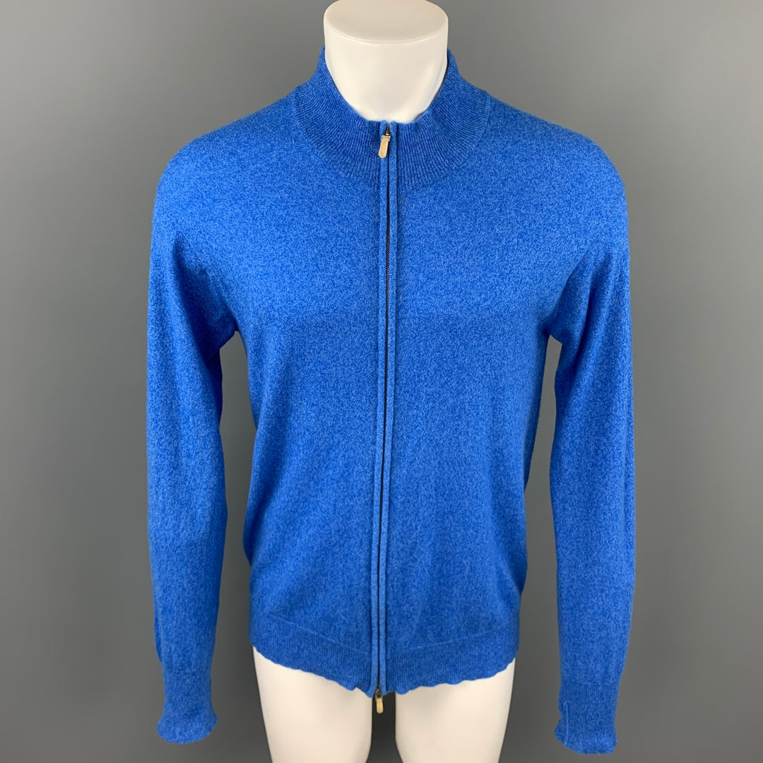 RICCARDO PIACENZA Size M Blue Heather Cashmere Zip Up Pullover Sweater