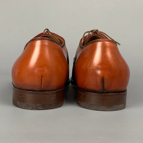 STEFANOBI Size 8 Cognac Contrast Stitch Leather Split Toe Lace Up Shoes